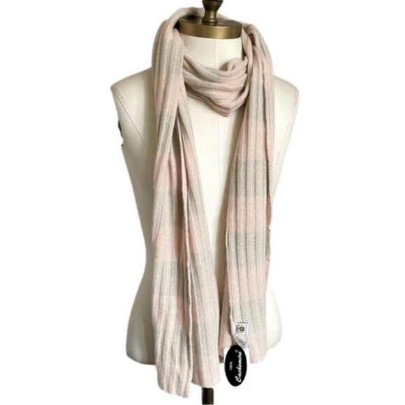 Portolano Pastel Pink / Gray Ribbed Cashmere Scarf - BNWTs🧣 - Picture 2 of 6